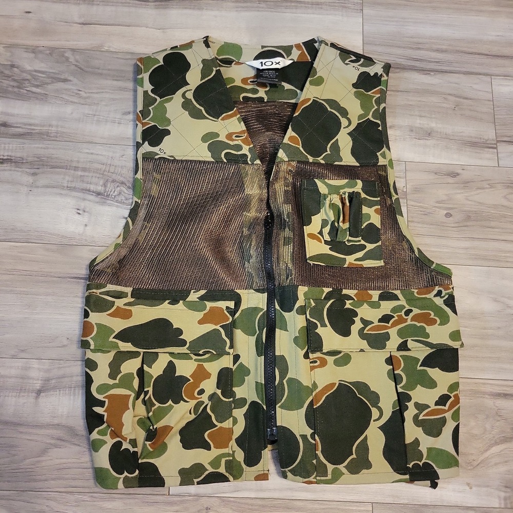 Vintage 10x Camouflage Shooting Vest Large Mesh Hunting Made USA 38-40 42 Actual